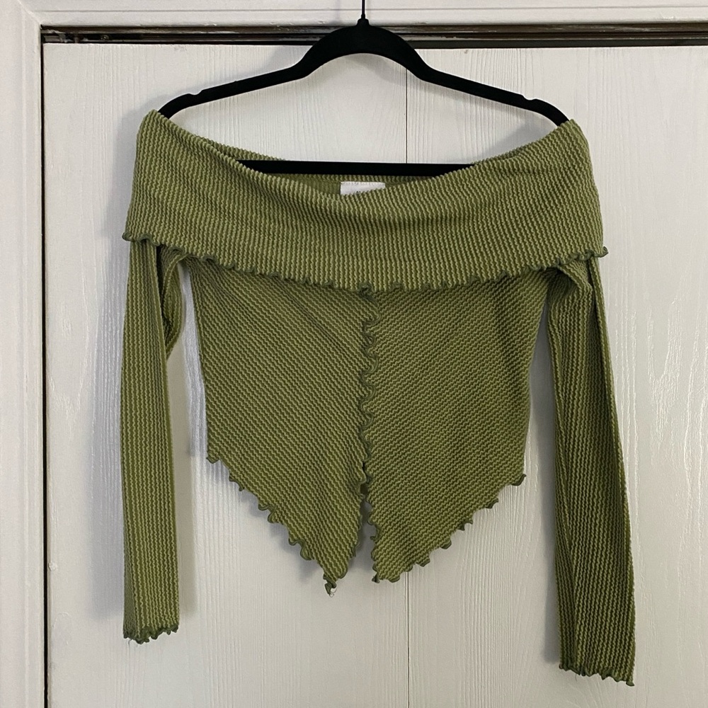 Green Off-Shoulder Knit Crop Top